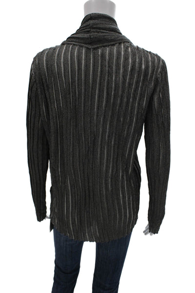 Lafayette 148 New York Women Cardigan Gray Striped V-Neck Viscose Size M