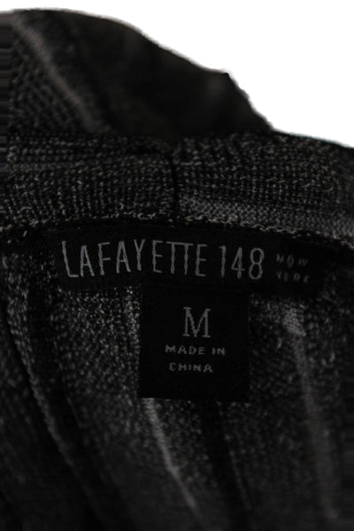 Lafayette 148 New York Women Cardigan Gray Striped V-Neck Viscose Size M