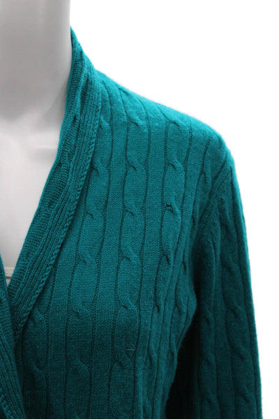Sutton Cashmere Women Green Collared Cashmere Cardigan Size M