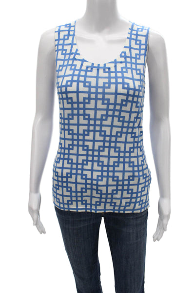 Lafayette 148 New York Womens Blue Cotton Geometric Scoop Neck Tank Size S
