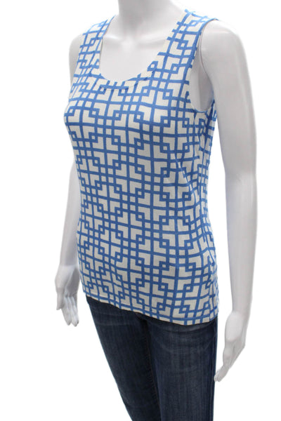 Lafayette 148 New York Womens Blue Cotton Geometric Scoop Neck Tank Size S