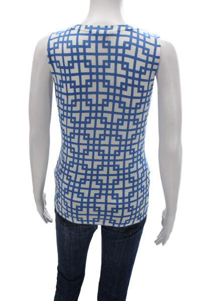Lafayette 148 New York Womens Blue Cotton Geometric Scoop Neck Tank Size S