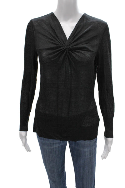 Lafayette 148 New York Women Black Linen Blend V-Neck Pullover Sweater Size S