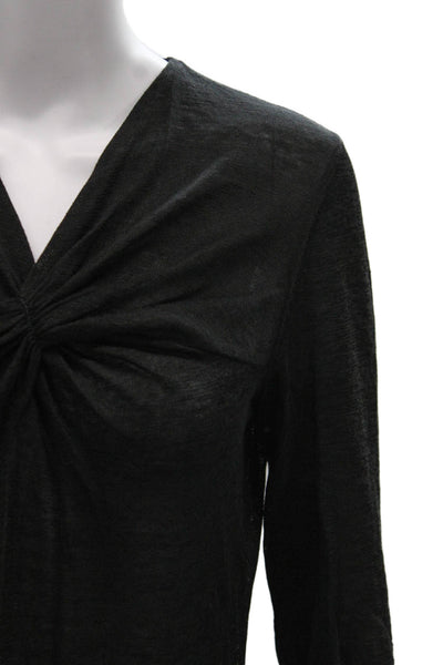 Lafayette 148 New York Women Black Linen Blend V-Neck Pullover Sweater Size S