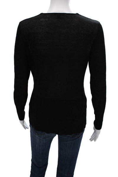 Lafayette 148 New York Women Black Linen Blend V-Neck Pullover Sweater Size S