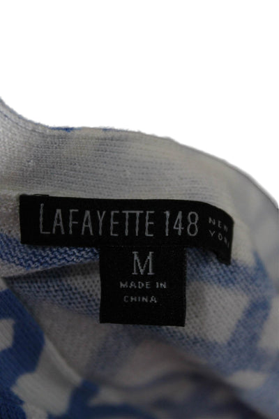 Lafayette 148 New York Women Blue Cotton Scoop Neck Geometric Basic Tank Size M