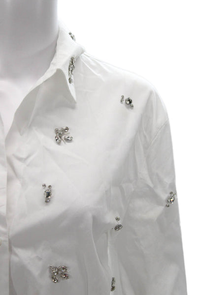 Zara Womens Cotton Collared Basic Button-Up 3/4 Sleeve White Size L