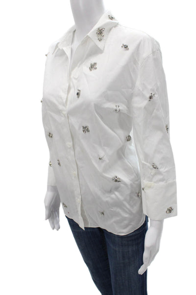 Zara Womens Cotton Collared Basic Button-Up 3/4 Sleeve White Size L