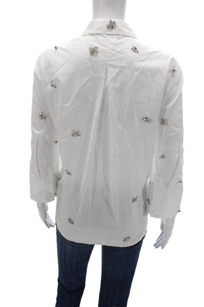 Zara Womens Cotton Collared Basic Button-Up 3/4 Sleeve White Size L