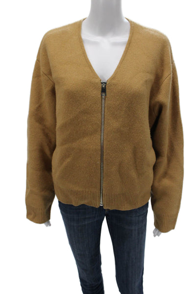Zara Womens V Neck Wool Cardigan Sweater Long Sleeve Brown Size M