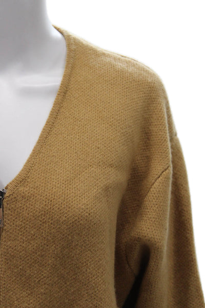 Zara Womens V Neck Wool Cardigan Sweater Long Sleeve Brown Size M