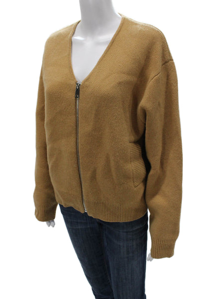 Zara Womens V Neck Wool Cardigan Sweater Long Sleeve Brown Size M