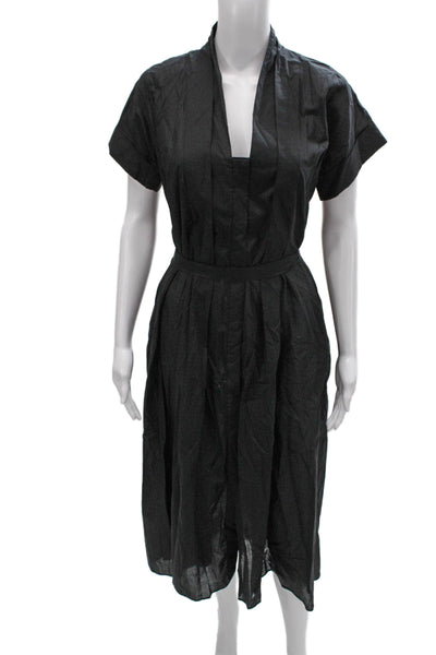 Zara Womens Fit & Flare Dress Black V-Neck Short Sleeve Size M