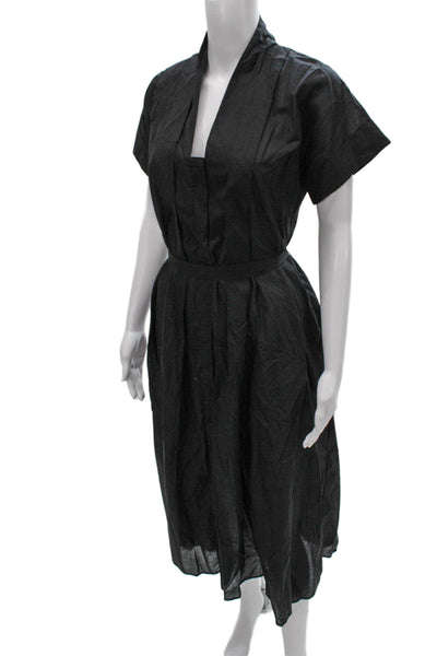 Zara Womens Fit & Flare Dress Black V-Neck Short Sleeve Size M