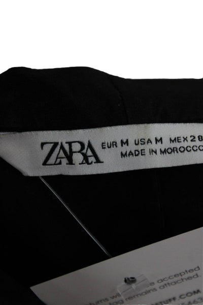 Zara Womens Fit & Flare Dress Black V-Neck Short Sleeve Size M