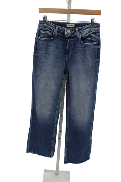 L'Agence Women Wide-Leg Jeans Blue High Rise Cotton Blend Zip Size 28