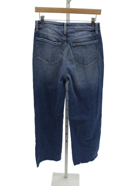 L'Agence Women Wide-Leg Jeans Blue High Rise Cotton Blend Zip Size 28