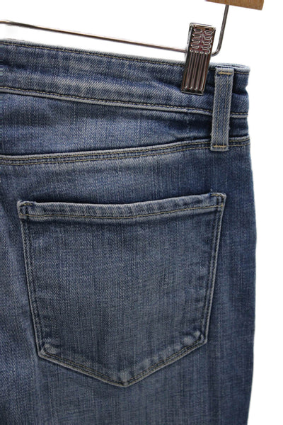 L'Agence Women Wide-Leg Jeans Blue High Rise Cotton Blend Zip Size 28