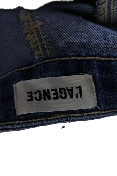 L'Agence Women Wide-Leg Jeans Blue High Rise Cotton Blend Zip Size 28