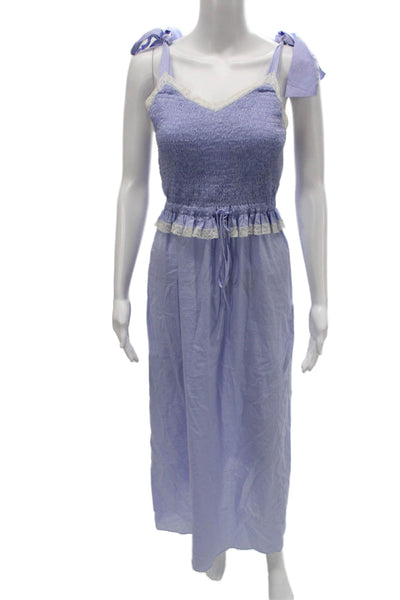 Loretta Caponi Womens Purple Maxi Dress V-Neck Sleeveless 100% Cotton Size XL