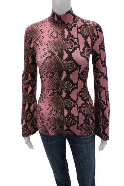 Stella McCartney Women Animal Print Pink Turtleneck Blouse Long Sleeve Size XS