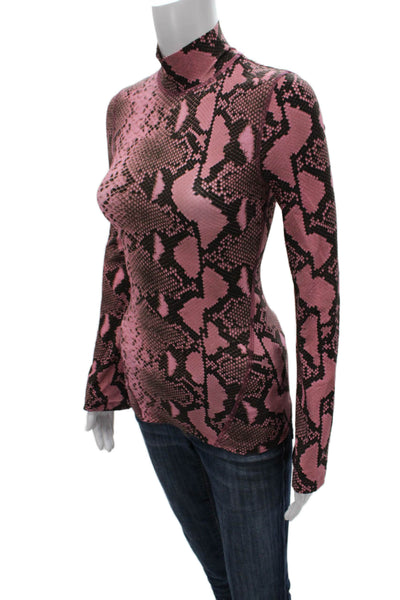 Stella McCartney Women Animal Print Pink Turtleneck Blouse Long Sleeve Size XS