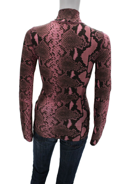 Stella McCartney Women Animal Print Pink Turtleneck Blouse Long Sleeve Size XS