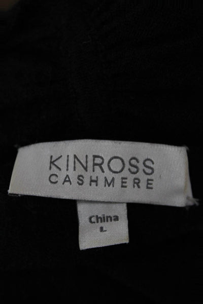 Kinross Cashmere Women Black V-Neck Cardigan 100% Cashmere Long Sleeve Size L