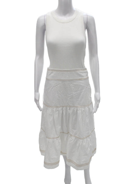 Veronica Beard Women Tiered White Cotton Sleeveless Dress Size S