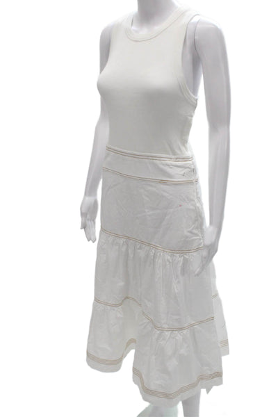 Veronica Beard Women Tiered White Cotton Sleeveless Dress Size S