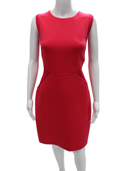 Calvin Klein Women Sheath Dress Red Sleeveless Round Neck Knee Length Size 14