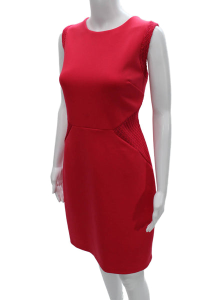 Calvin Klein Women Sheath Dress Red Sleeveless Round Neck Knee Length Size 14