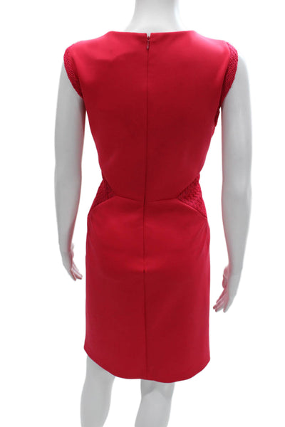 Calvin Klein Women Sheath Dress Red Sleeveless Round Neck Knee Length Size 14