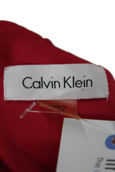 Calvin Klein Women Sheath Dress Red Sleeveless Round Neck Knee Length Size 14