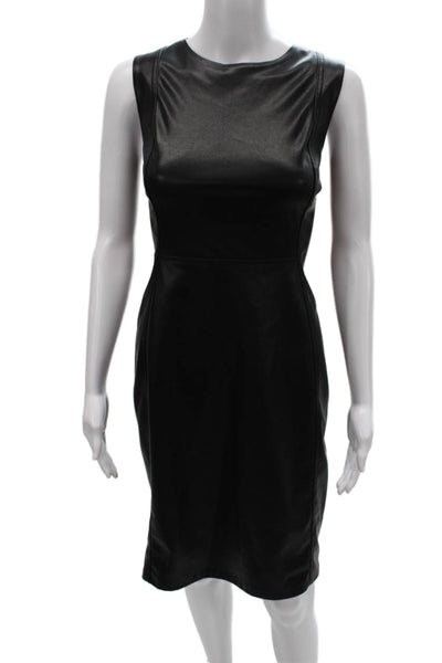 Calvin Klein Women Sheath Dress Faux Leather Sleeveless Crewneck Black Size 10