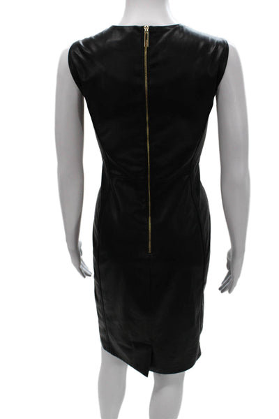 Calvin Klein Women Sheath Dress Faux Leather Sleeveless Crewneck Black Size 10