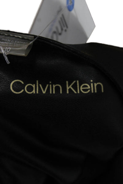 Calvin Klein Women Sheath Dress Faux Leather Sleeveless Crewneck Black Size 10