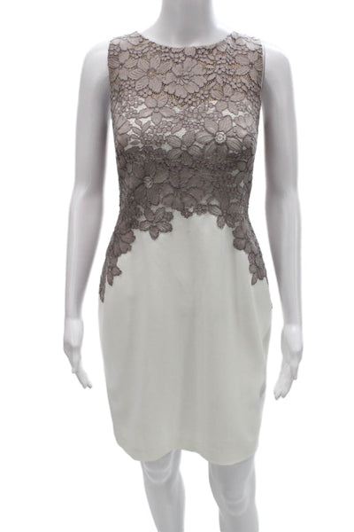 Lauren Ralph Lauren Women Ivory Sheath Dress Sleeveless Round Neck Zip Size 8P