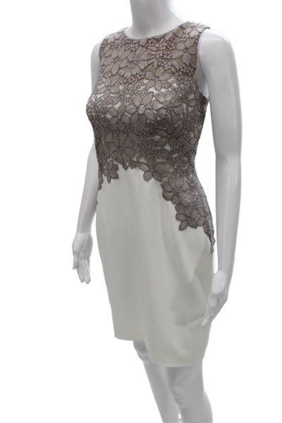Lauren Ralph Lauren Women Ivory Sheath Dress Sleeveless Round Neck Zip Size 8P
