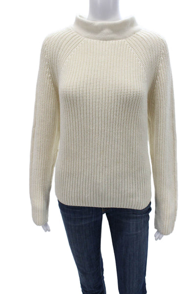 Poetry Women Pullover Sweater Mock Neck Long Sleeve Ivory Cotton Size 8