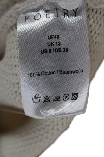 Poetry Women Pullover Sweater Mock Neck Long Sleeve Ivory Cotton Size 8