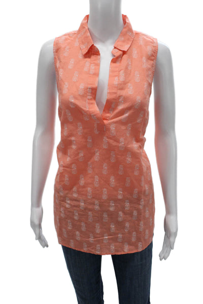 J Crew Womens Tunic Collared Sleeveless Linen Orange Pineapple Size S