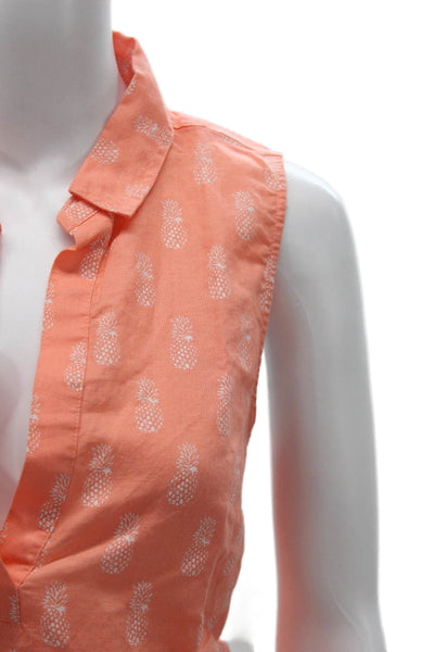 J Crew Womens Tunic Collared Sleeveless Linen Orange Pineapple Size S