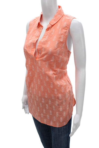 J Crew Womens Tunic Collared Sleeveless Linen Orange Pineapple Size S