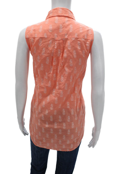 J Crew Womens Tunic Collared Sleeveless Linen Orange Pineapple Size S