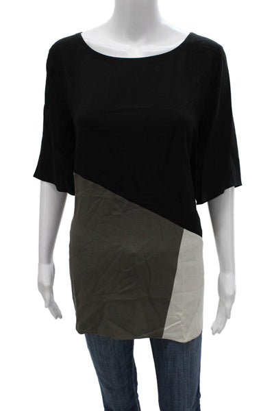 Eileen Fisher Women Silk Tunic Multicolor Boat Neck Short Sleeve Size L