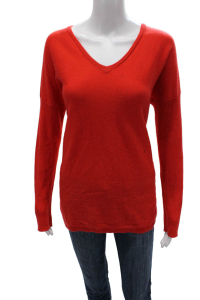 Eileen Fisher Womens Merino V-Neck Long Sleeve Pullover Sweater Red Size PM
