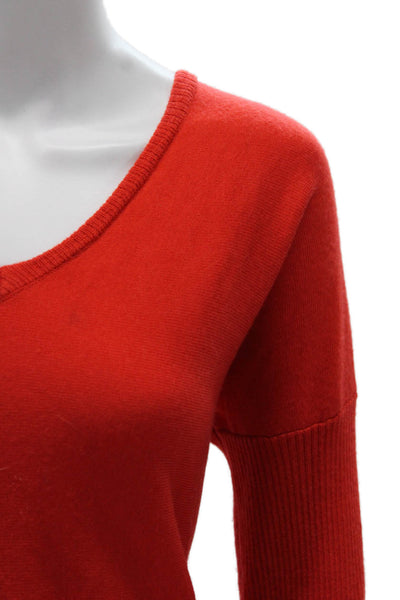 Eileen Fisher Womens Merino V-Neck Long Sleeve Pullover Sweater Red Size PM