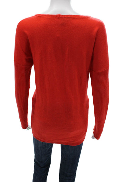 Eileen Fisher Womens Merino V-Neck Long Sleeve Pullover Sweater Red Size PM