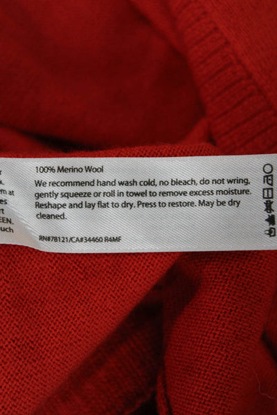Eileen Fisher Womens Merino V-Neck Long Sleeve Pullover Sweater Red Size PM
